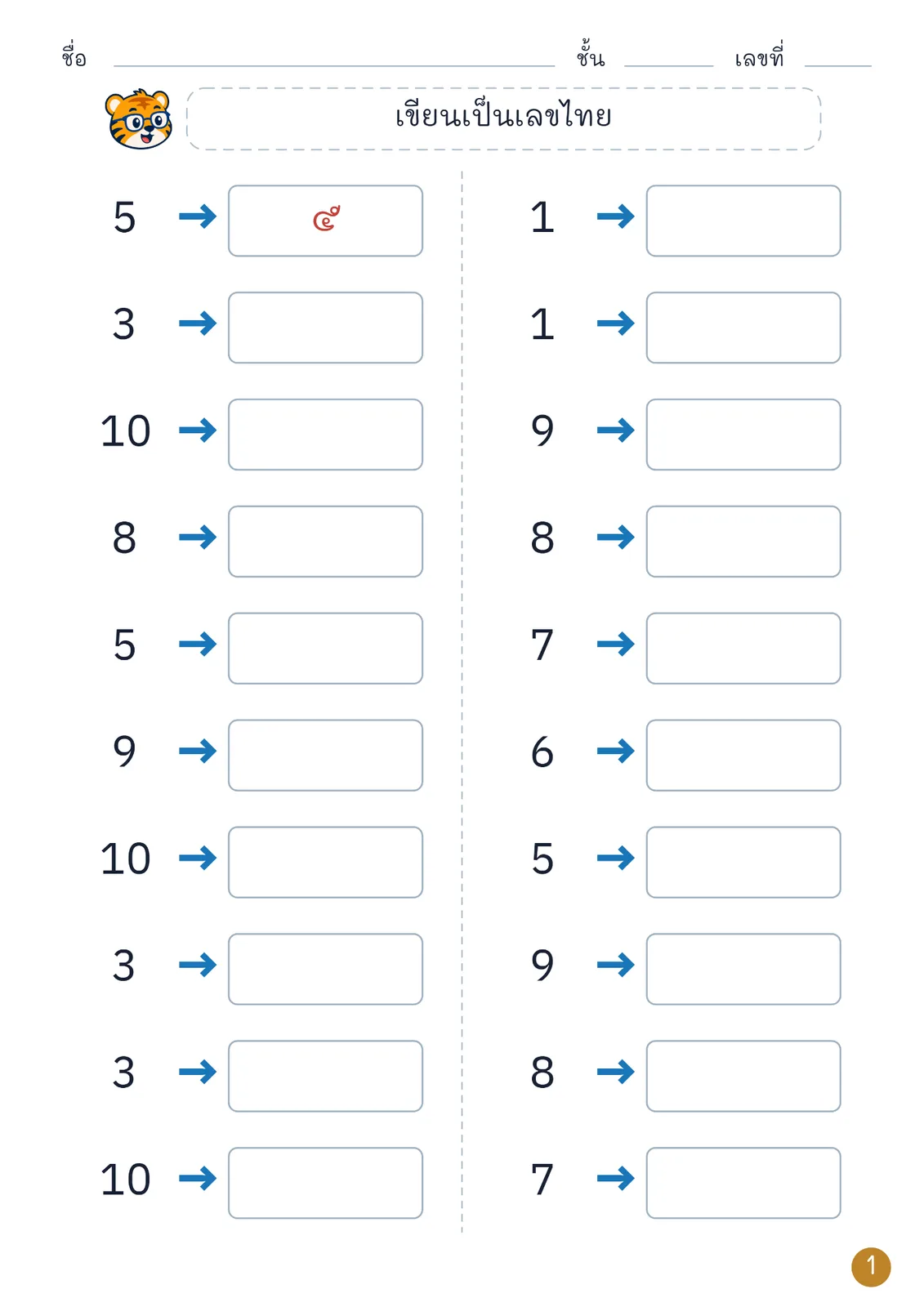หน้าปก ตัวเลขไทยและฮินดูอารบิก 0–10