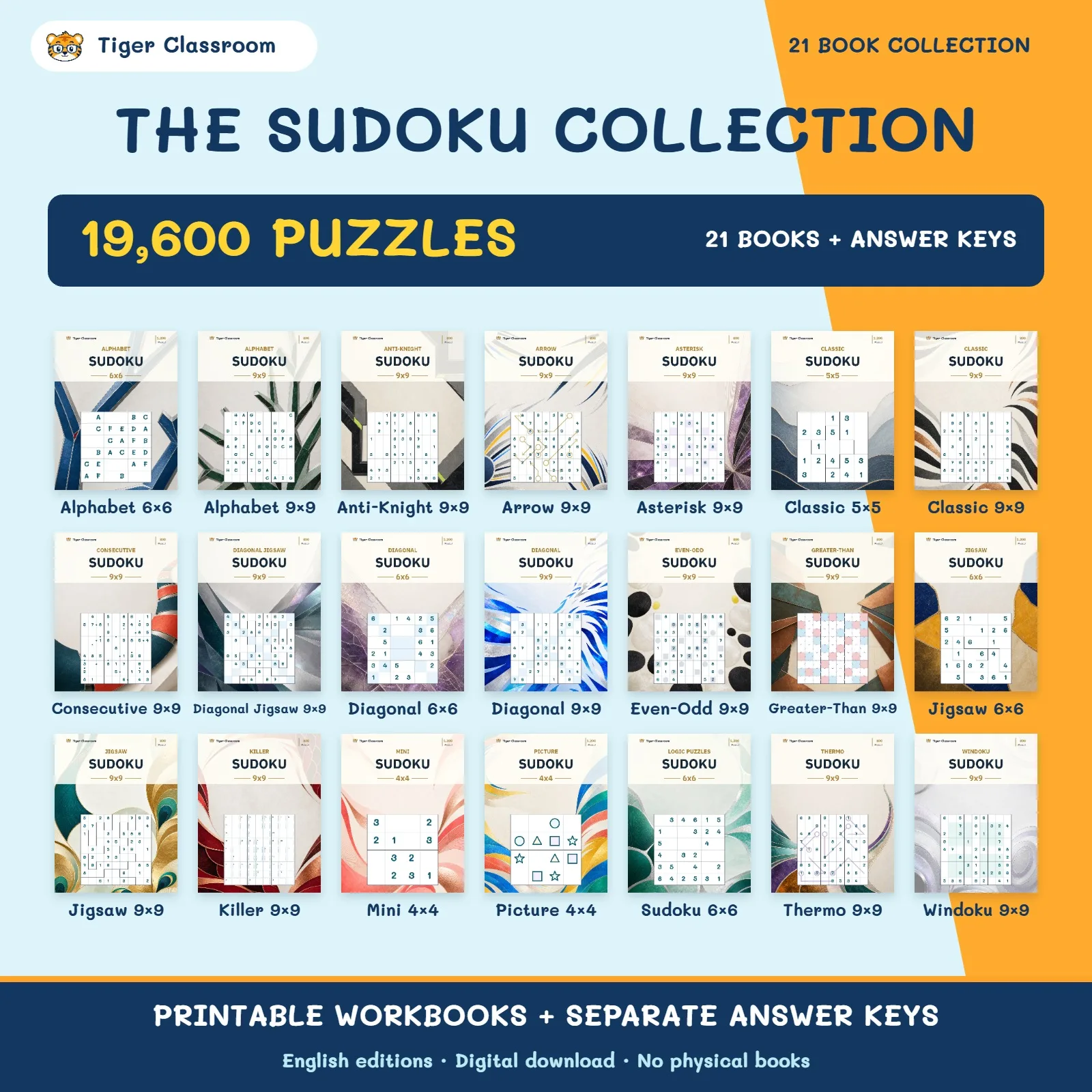 Sudoku Printable Puzzle Bundle: 21 Books, 19,600 Puzzles with Answers — cover