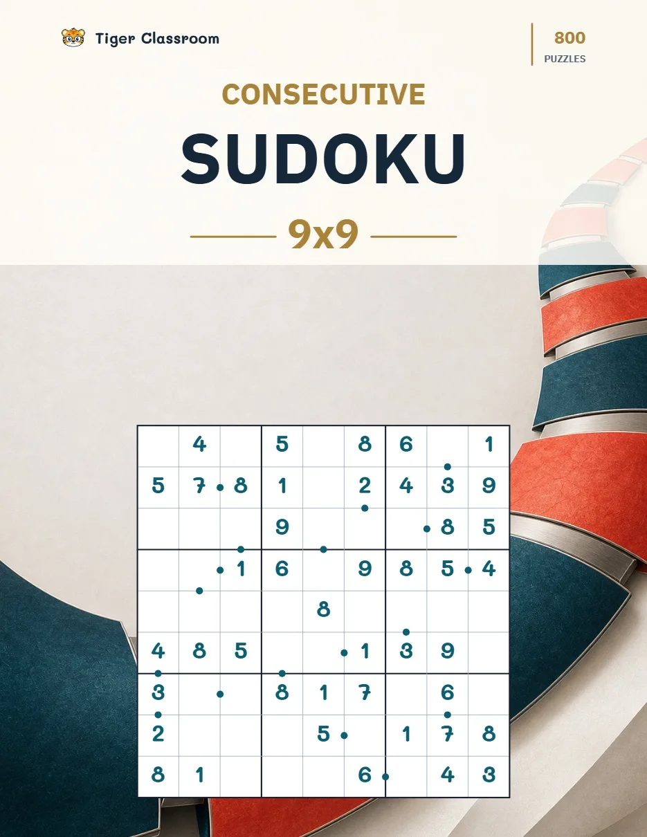 Consecutive Sudoku 9x9: 800 Printable Puzzles with Answers printable product cover