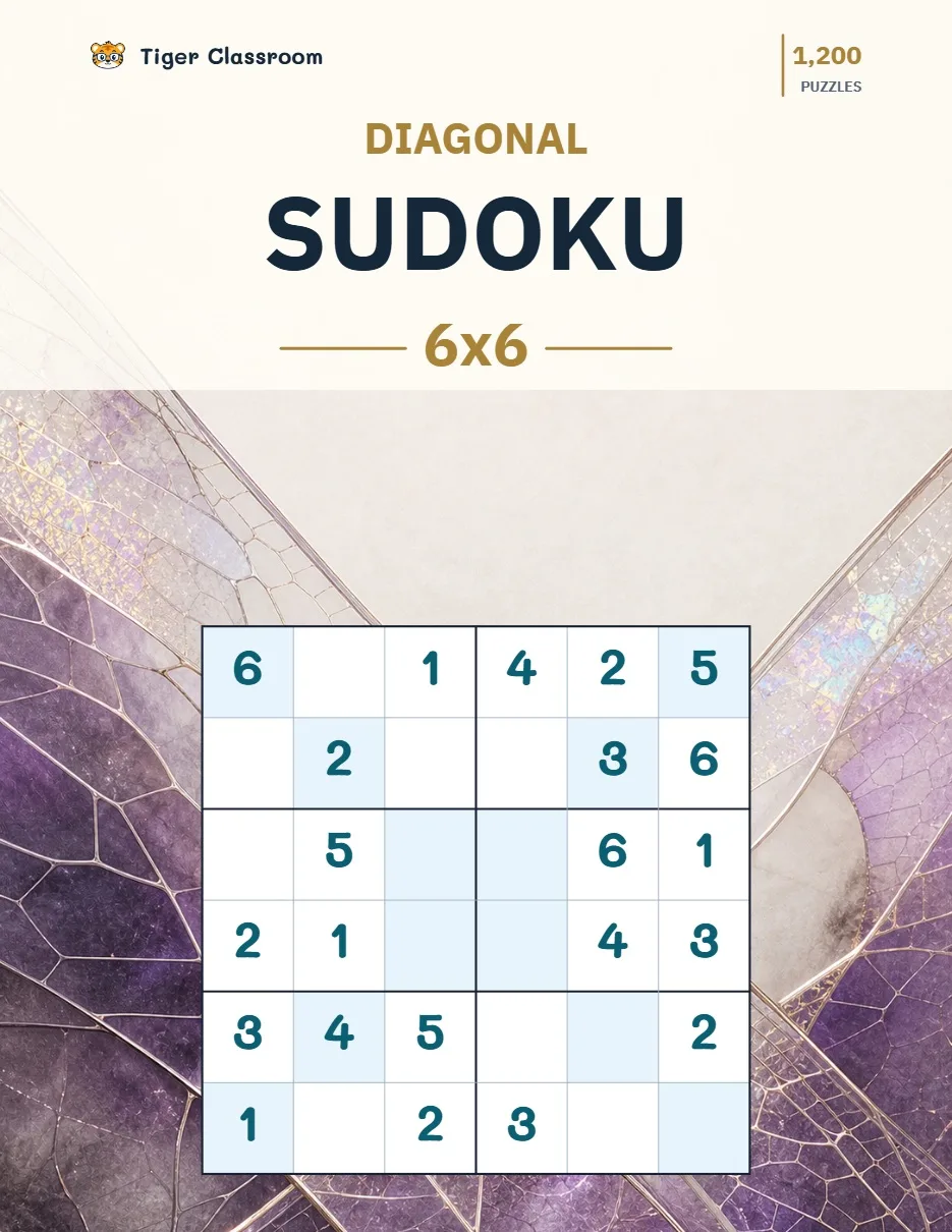 Diagonal Sudoku 6x6: 1,200 Printable Puzzles with Answers printable product cover