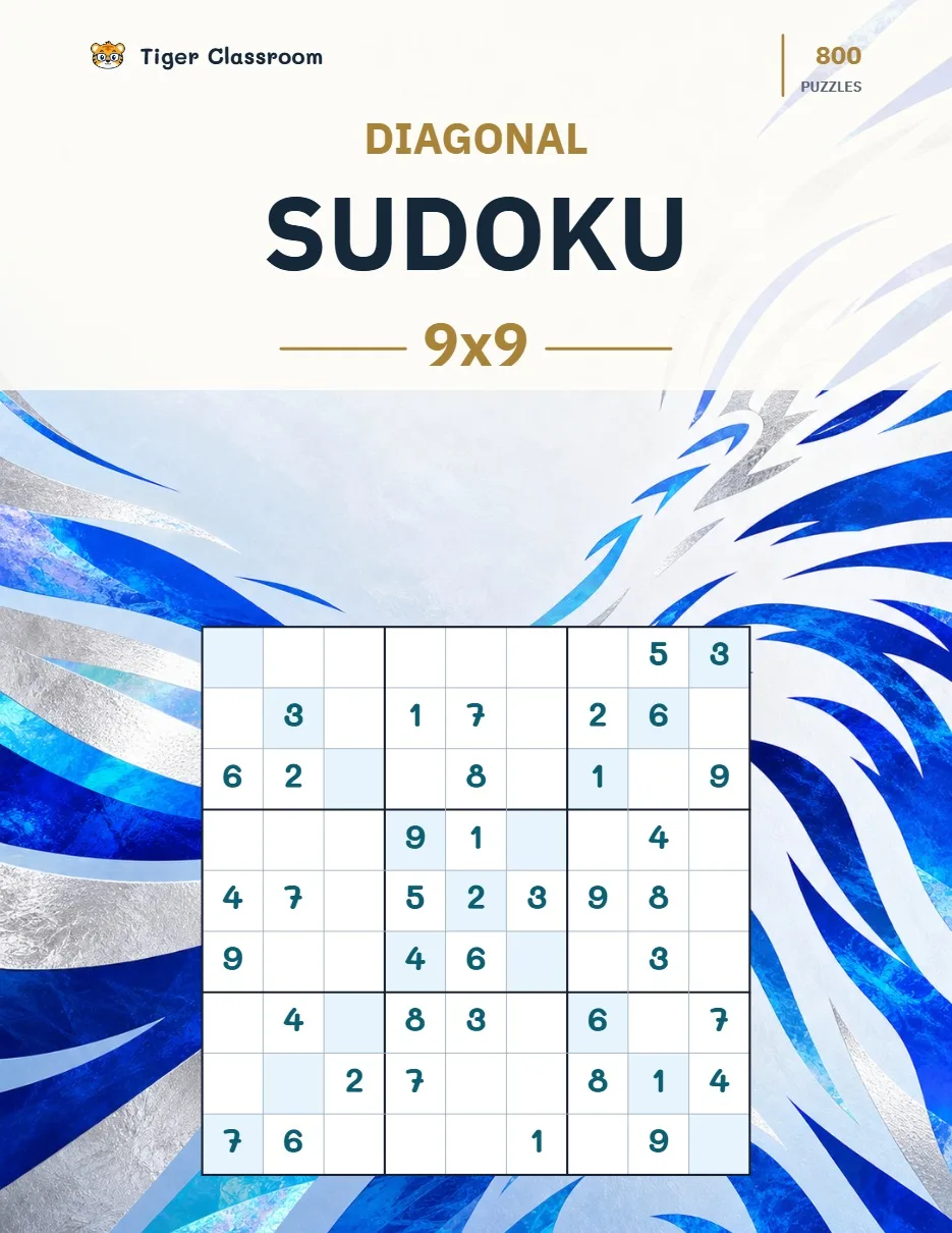 Diagonal Sudoku 9x9: 800 Printable Puzzles with Answers printable product cover