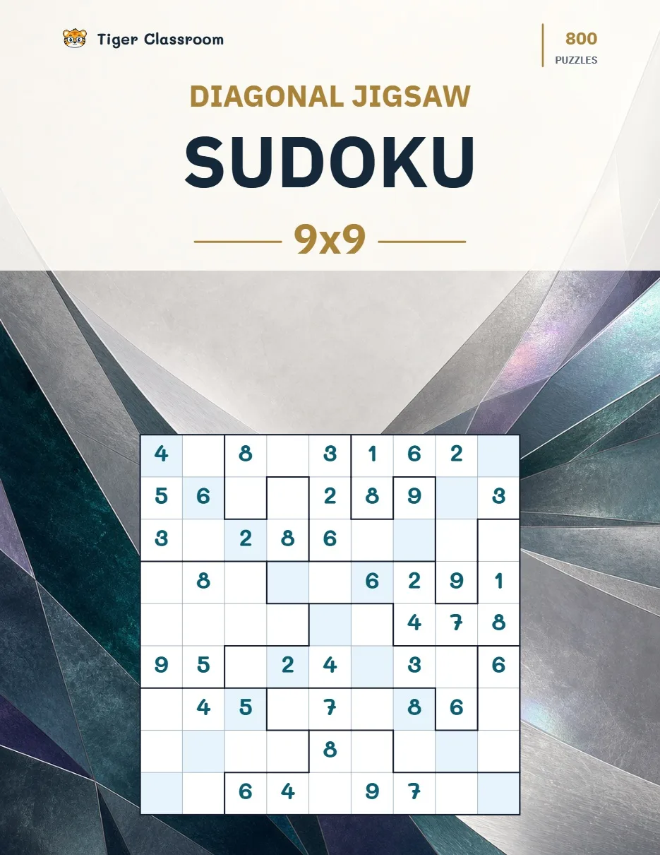 Diagonal Jigsaw Sudoku 9x9: 800 Printable Puzzles with Answers printable product cover