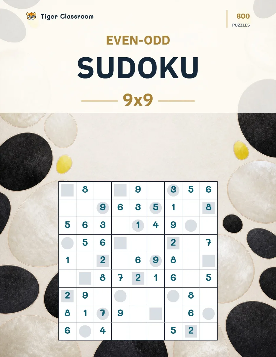 Even-Odd Sudoku 9x9: 800 Printable Puzzles with Answers printable product cover