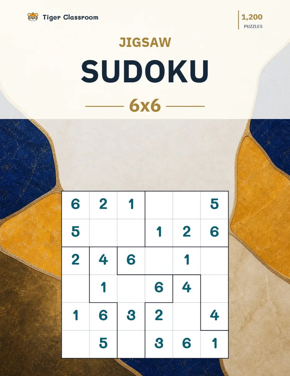 Jigsaw Sudoku 6x6: 1,200 Printable Puzzles with Answers printable product cover