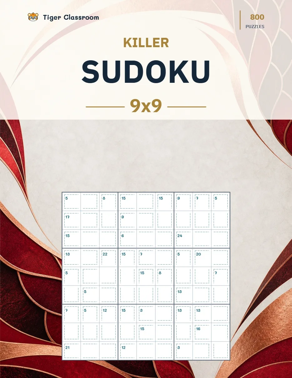 Killer Sudoku 9x9: 800 Printable Puzzles with Answers printable product cover