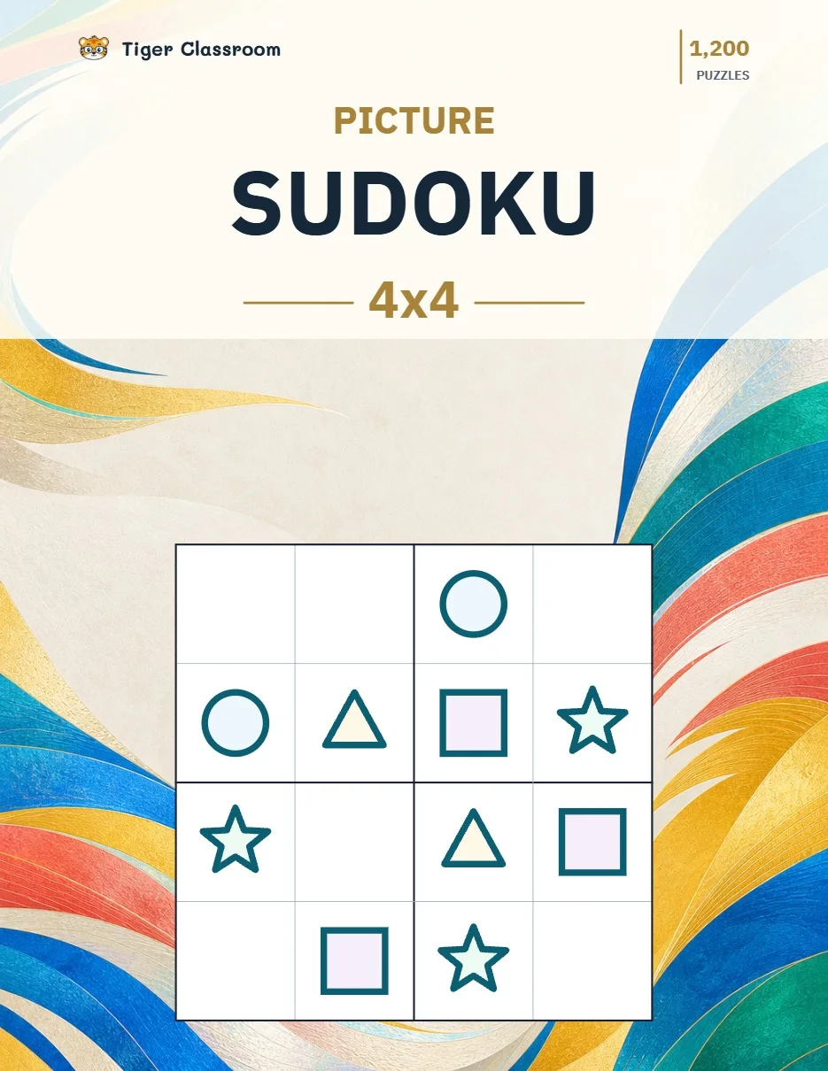 Picture Sudoku 4x4: 1,200 Printable Puzzles with Answers printable product cover