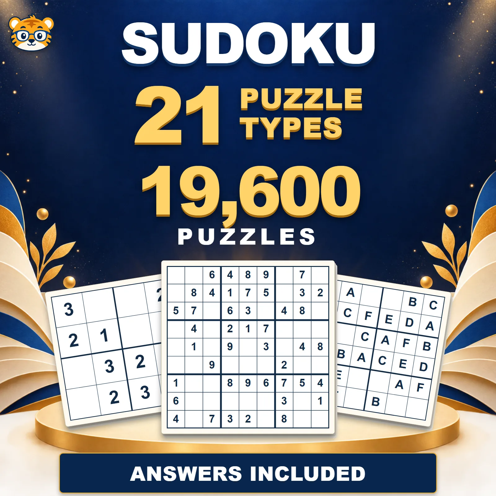 Sudoku Printable Puzzle Bundle: 21 Books, 19,600 Puzzles with Answers printable product cover